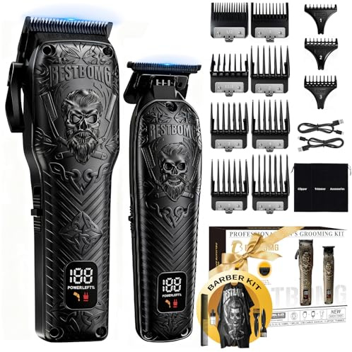 BESTBOMG Professional Cordless Mens Hair Clippers & Beard Trimmer Kits & Sets,Metal Hair Clippers Cutting Grooming Kit with Long Battery Life for Family Barber Use (Black)
