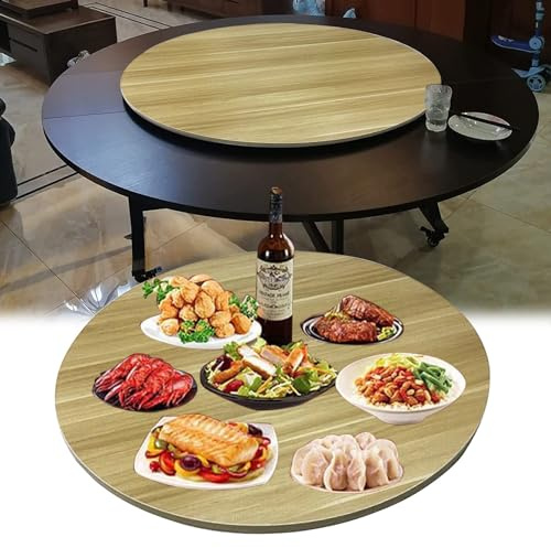 Lazy Susan Plateau tournant à 360° en bois de noyer – Grand plateau de service rond pour hôtels et restaurants – Assiette alimentaire facile d'accès avec roulements – Plateau de table de 90 cm de