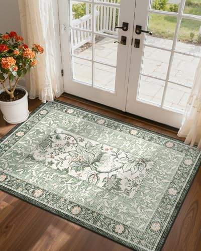 GarveeHome Sage Green 2x3 Door Mat Indoor Rugs for Entryway Provence Small Botanical Grove Cottagecore Washable Non-Slip Low-Pile Rug for Bedroom Kitchen Bathroom Entrance