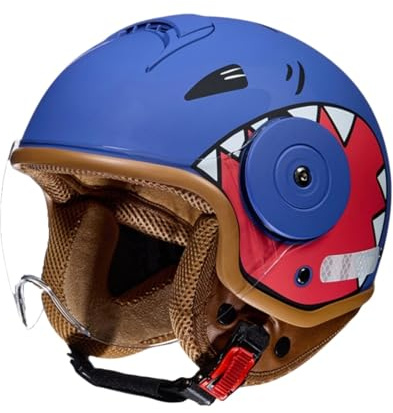 Casco Da Moto Per Bambini Dai 4 Ai 12 Anni, Casco Da Scooter Per Ragazzi E Ragazze, Casco Multisport Per Bambini Con Visiera, Design Regolabile, Motivo A Cartoni Animati E,(46-54CM)