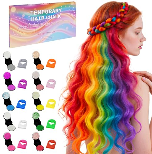 BUTBU Hair Chalk for Girls Kids, 10 Colors Temporary Hair Dye, Non-Toxic Washable hair Chalks, Hair Coloring Gifts for Birthday Party, Christmas, Halloween