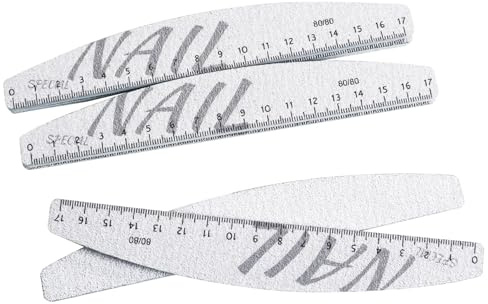 80/80 Grit Coarse Nail Files Set, 6Pcs Washable Professional Nail File with Scale for Natural or Acrylic Nails, Double-Sided Half-Moon Fingernails Buffer Files for Home Salon