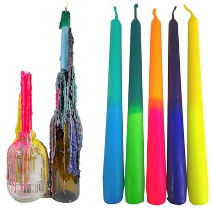 GLOWYBOX® TROPFKERZEN 5er SET Kerzen bunt perfekt zum betropfen Tropfenkerze, Tropfkerze für Flaschen Tropfkerze für Flaschen und Kerzenständer DIP DYE Kerze BUNT 5