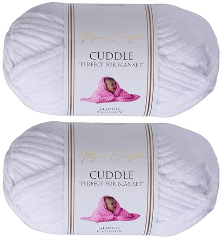 Utopia Crafts Cuddle Supertjockt Chenillegarn Vit, 100 g 60 m Nystan, Fluffigt, Mjukt & Lätt att Använda, Chunkygarn för Virkning & Stickning, Nybörjarvänligt Alternativ till Ullgarn - 2-pack