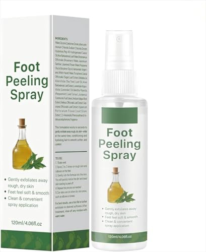 Spray Exfoliant Instantané Pour Pieds 120ML à l'Huile de Théier, Soin Antifongique, Élimine les Peaux Mortes en Secondes, Exfoliant Hydratant Pour Pieds Doux, Compatible avec Râpes à Pieds (1Pièce)