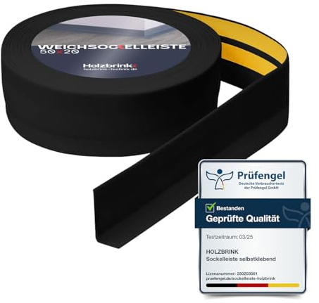 HOLZBRINK Weichsockelleiste selbstklebend PVC 50x20mm, 50 m (2x25m) | Küchenleiste Arbeitsplatte | Abschlussleiste selbstklebend für Badezimmer | Farbe: Schwarz