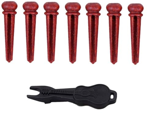 FRCOLOR 7 Stück Teiliges Gitarren Bridge Pin aus Langlebigem Holz mit Pins ohne Perlmutt und Schwarzem Saitenzieher Geeignet für Akustische Gitarren und Westerngitarren Verbessert