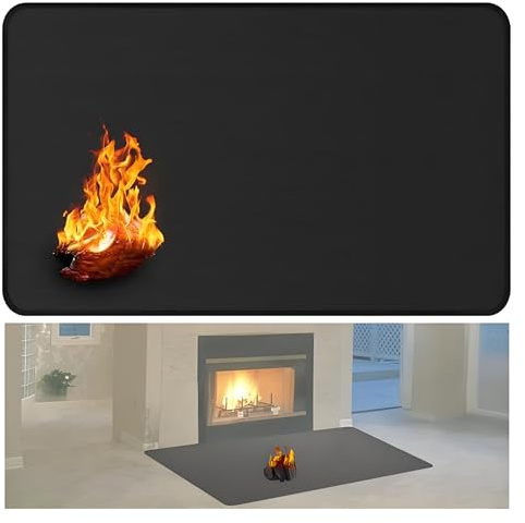 BAPPKON Alfombras ignífugas para chimeneas, 90 x 60 cm, resistente al calor, almohadilla de chimenea de 1,5 mm para estufa de leña y uso en interiores y exteriores, protege los suelos de chispas y