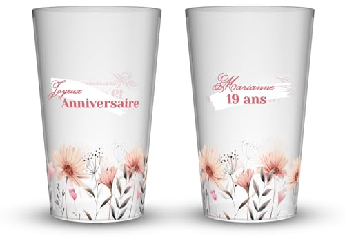 Wobz - Gobelet Personnalisé Anniversaire Champ de fleurs - Impression Quadrichromie digitale - Fabriqué En France - Prénom Et Âge Personnalisables - 25 cl - Pack de 10, 25, 50, 100, 250 et 500