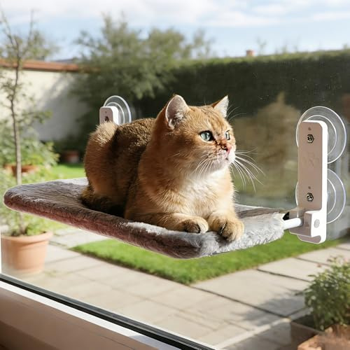 FengFution Hamac Pour Chat De Fenêtre, Lit Pour Chat, Niche Pour Animaux De Compagnie Longueur 30 X 45 Cm, Acier Allié, Beige