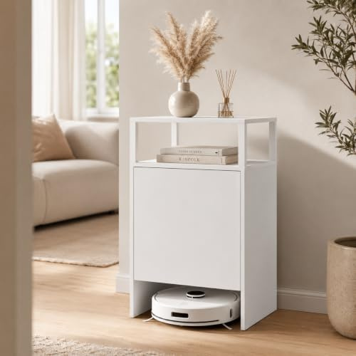 Aufbewahrungsschrank für Saugroboter versteckter ausziehbarer Wasserfilterhalterung Beistelltisch multifunktionaler Beistellschrank Schrank mit offener Ablage für Wohnzimmer und Büro 44.4x45x80 cm