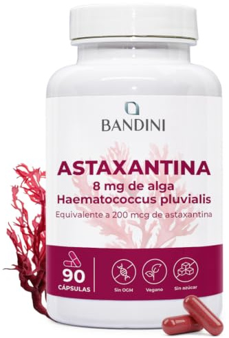 Bandini® Astaxantina 8 mg polvo por cápsula | 90 cápsulas para +3 meses | Complemento vegano a base de el alga Haematococcus pluvialis - Astaxantina natural, sin estearato de magnesio, sin OMG