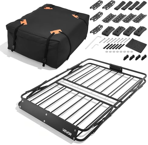 VEVOR Portaequipajes para Techo 129,5 x 91,4 x 10,2 cm Plegable, Cesta de Techo para Coche Carga de 90,72 kg, Portaequipajes de Coche para Todo Tipo de Clima, Cesta de Equipaje para SUV, Camioneta