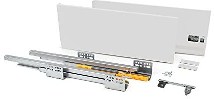 Emuca - Kit cassetto Cucina o Bagno con Guide ad Estrazione Totale e Chiusura Soft, Altezza 185mm e profondità 450mm, Bianco