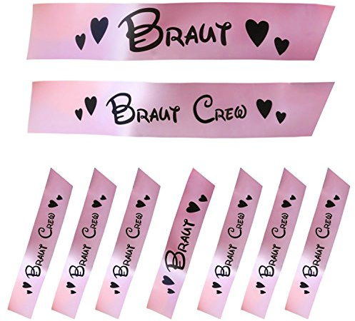Oblique Unique Braut + Braut Crew Schärpe Set für Junggesellinnenabschied JGA Hochzeit in Rosa