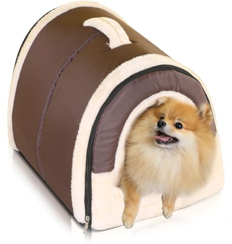 PETCUTE Hundebett hundehöhle Katzenbett Katzenhöhle Kuschelhöhle Katzenhaus Faltbare gemütliche Welpen Bett mit abnehmbarem Kissen 45x35x35CM
