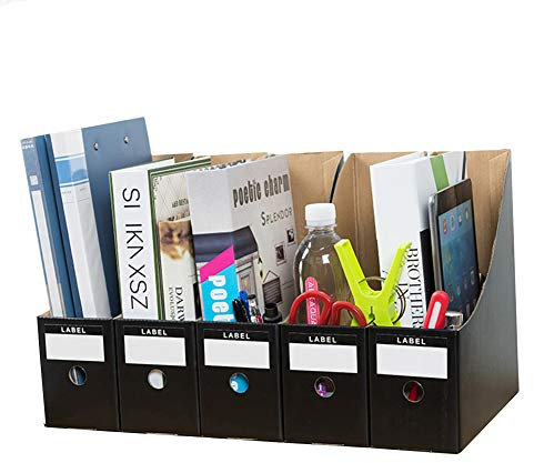 WJYLM 5 Teile/Satz Schreibwaren Aufbewahrungsbox, Kraftpapier Magazin Dokumentenständer Schreibtisch Veranstalter Schule Papierkram Büro Datei Halter Faltbare,Schwarz