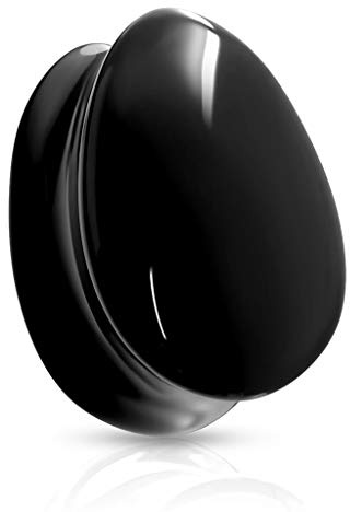 beyoutifulthings Ohr-Plug Tränen-Tropfen Glas Ohr-Piercing Ohr-Schmuck Tunnel Double Flared Sattel-Verschluss Schwarz 10mm