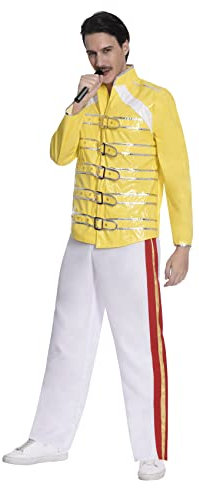 amscan 9906855 - Men's 1980's Rock Legend Adults Fancy Dress Costume Size: Large, Red