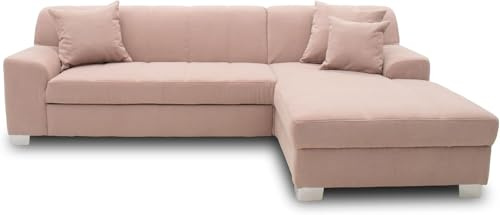DOMO. collection Ecksofa Capri, Sofa in L-Form, Couch, Polsterecke, Eckcouch, Sofa-Garnitur, Longchair rechts 239 x 152 x 75 cm (BxTxH), rosa | Longchair rechts im klassischen Design mit Chromfuß, komfortable L-Form, 239 x 152 x 75 cm (BxTxH)