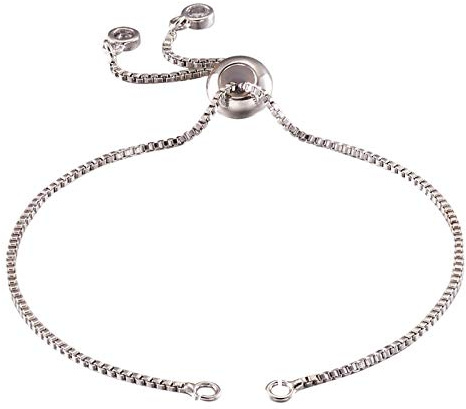 Beadthoven Adjustable Slider Bracelet Box Chain Connector Slider Extender Chains with Rhinestone Charms Ends for Jewelry Making