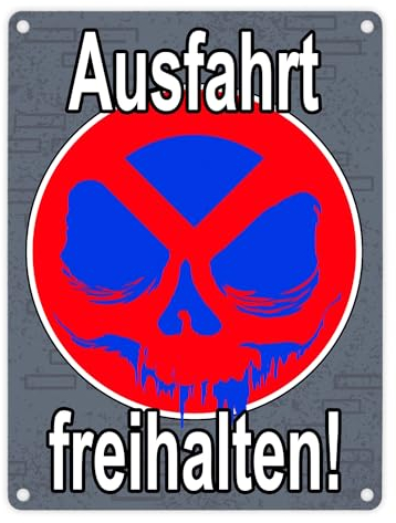 Metallschild in 15x20 cm Totenkopf Motiv - Ausfahrt freihalten! Privatgrundstück ein Warnschild für Parkverbot mit Totenkopf damit deine Private Ausfahrt in Zukunft immer frei