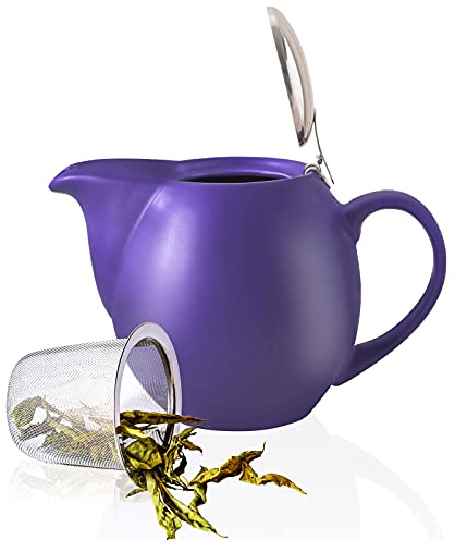 Yundu Théière en porcelaine violette de 950 ml avec couvercle en acier inoxydable et infuseur fin pour infuser le thé en vrac, assez pour 4 tasses