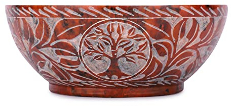 Ajuny Handmade Soapstone Smudge Bowl 5 Inch, Tree of Life Scrying Bowl, Hand Carved Ritual Bowl for Incense Burning, Smudging, Divination,Household Kitchen Table Decorative