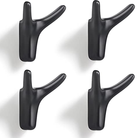 GUWINA 4 Pezzi Ganci Appendiabiti da Parete,Doppia Ganci Cucina Robusto in Lega di Zinco Appendiabiti da Muro per Appendere Asciugamani Borse Cappelli Multiuso Gancio Parete Con Vite (Nero opaco)