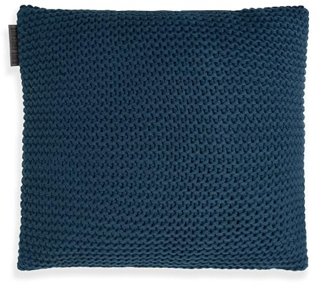 KNIT FACTORY - Vinz Quadratisches Zierkissen - Petrol - 50x50 cm | Sofakissen mit Füllung und Bezug - Couchkissen - Zierkissen - Grob gestrickter Dekokissen - Zeitloses Design
