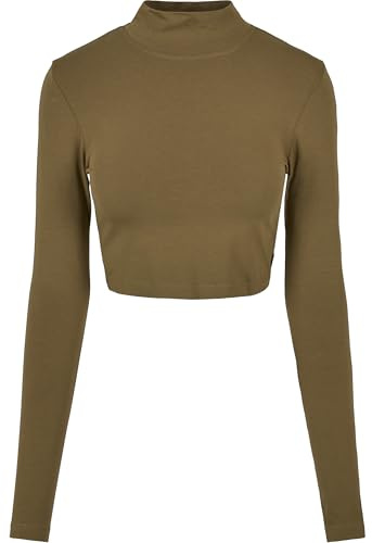 Urban Classics Damer Organic cropped turtelneck långärmad t-shirt, tiniolive, XL