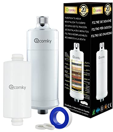 Ecomky Filtro Ducha 20 Etapas Reemplazable Purificador Agua FP-20 Protege Piel y Cabello Vitamina C Alta Presión Ablanda Agua Reduce Cloro y Metales Alivia Picores