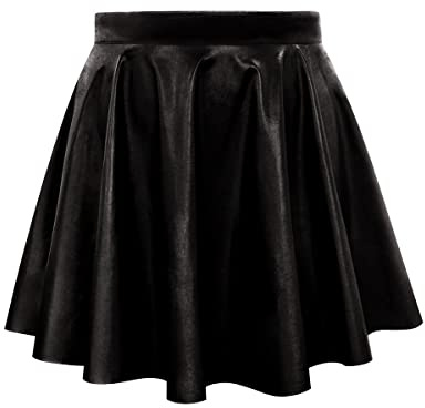 TIYOMI Plus Size Skirts Leather Basic Versatile Elastic Waist Flared Casual Mini Skater Skirt Casual Swing A Line Plain Solid Color Fall Autumn Winter Skater Skirt Black 2XL