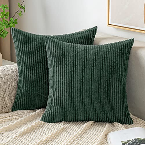 EMEMA Kissenbezug 40x40 Kordsamt Kissenbezüge Dunkelgrün Dekokissen | Sofakissen Cord Kissenhülle Zierkissenbezug Kord Dekorative Weiche für Sofa Wohnzimmer Schlafzimmer 2er Set