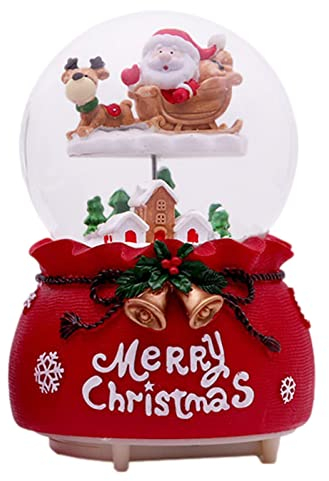 Moageme Boule à Neige Noël avec Lumières LED à Changement Couleur,Père Noël sur Une Base traîneau Boîte à Musique Boules Cristal Table 14x9cm
