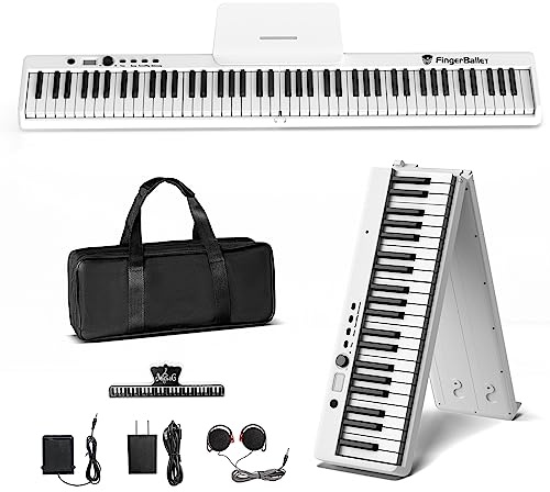 FingerBallet Portable Piano Keyboard, Semi-Weighted Folding Digital Piano 88 Key, Full Size, Wood Grain, Electric Piano Keyboard w/MIDI Bluetooth, Suitable for Adult, Toddler