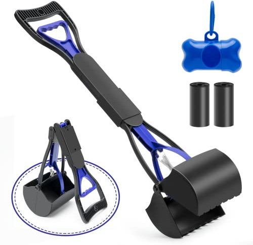 VacFreKep 70cm Pet Pooper Scooper for Dogs and Cats with Long Handle High Strength Material and Durable Spring for Easy Grass and Gravel Pick Up(Blue)