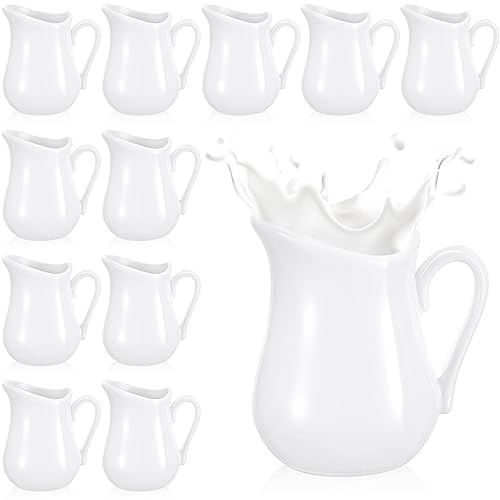 Nuanchu 12 Pcs 4.5 oz Small Creamer Milk Pitcher, Classic White Porcelain Creamer with Handle, Ceramic Maple Syrup Dispenser, Coffee Dairy Container for Milk Sauce Salad, Microwave