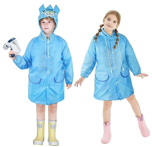 Vicloon Enfants Poncho Pluie, Poncho de Pluie Imperméable, Veste de Pluie avec Capuchon Boutons, Garçons Filles Poncho de Pluie Léger, Vestes de Pluie Réutilisable pour Camping/Voyage/Randonnée