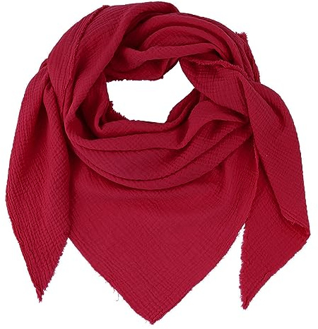 Gloop Bufanda de mujer XXL de punto triangular, bufanda de algodón, pañuelo triangular, muselina, sin arañazos en la piel, rojo oscuro, Talla única