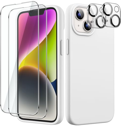 JETech 5 in 1 Silikon Hülle für iPhone 14 6,1 Zoll, mit 2 Stück Schutzfolie und Kameraschutz, Full Screen Panzer Schutz Glas Folie Displayschutz Kamera, Stoßfest Handyhülle (Polarstern)
