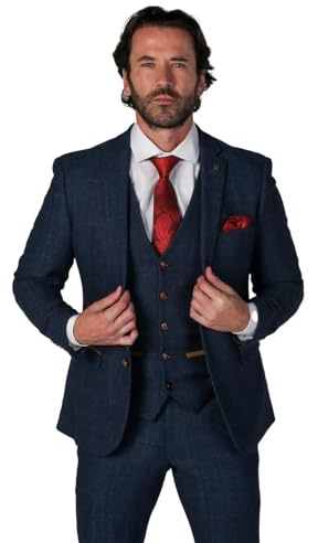 SIRRI Men’s Formal Tweed Herringbone Navy Sold Separately Suit Jacket, Wedding Business Tailored Fit Set Chest 42R