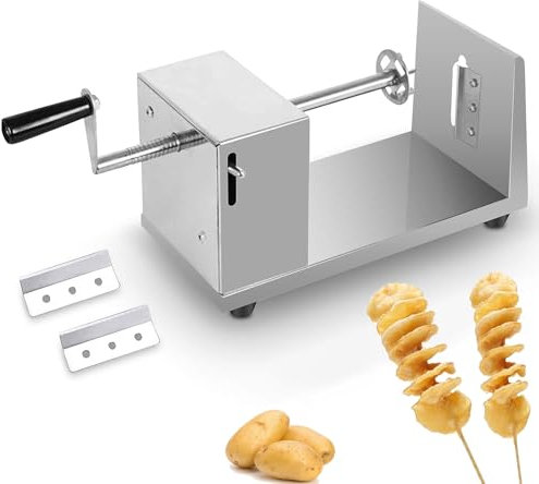 XoTiq Affettatrice per Patate attorcigliate, taglierina per fritture ricce con spiedini in Acciaio Inossidabile, Patatine Fritte a Spirale Manuale cetrioli Carote Affettatrice per Barbecue Fai da