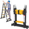Jiubiaz Scala telescopica, 3,8 m (1,9 m + 1,9 m), in alluminio, con stabilizzatori, telaio ad A, antiscivolo, portata massima 150 kg (nero)