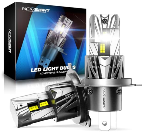 NOVSIGHT Ampoule LED H4-32000LM 6500K Blanc Froid Haute Puissance H4 Feux de Croisement/Feux de Route, 120W 1:1 Taille Halogène Remplacement, IP68 Taux D'étanchéité, Pack de 2