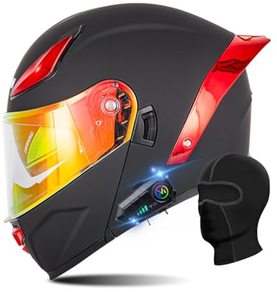 RQTEUYE Motorradhelm Klapphelm mit Bluetooth, ECE Zertifiziert Integralhelm mit Doppelvisier, mit Eingebautem Mikrofon für Automatische Reaktion, für Erwachsene Frauen Männer (21.6-24.4in)