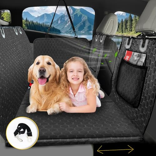 INSMEER Hundesitzbezug Autoschondecke mit Harter Unterseite, Kratzfest&rutschfest Hundedecke, 163x134 cm Auto Rückbank Rücksitz Mit Mesh-Fenster für Alle PKWs/SUV/MPV