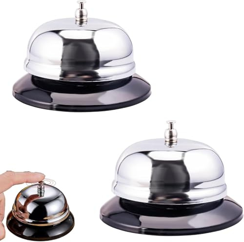 2 Pièces Clochette de Table，Sonnette de Comptoir Chromée，pour Cuisine Hôtel Restaurant Bar Bureau école.