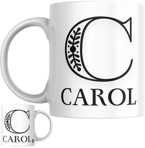 Designs of note! Carol Personalised Initial Name Mug | Letter C Decorative Coffee Cup for Her | Novelty Elegant Gift for Women or Girls Called Carol
