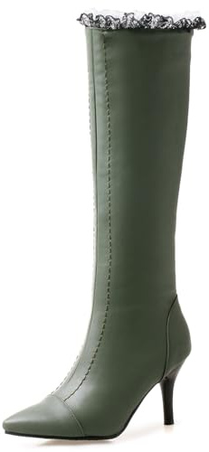 Asterisco Bottes Hautes Femme Aiguille Ruffles Talons Hauts Bottes Pointu Zip Bottes Habillées, Taille 33-46